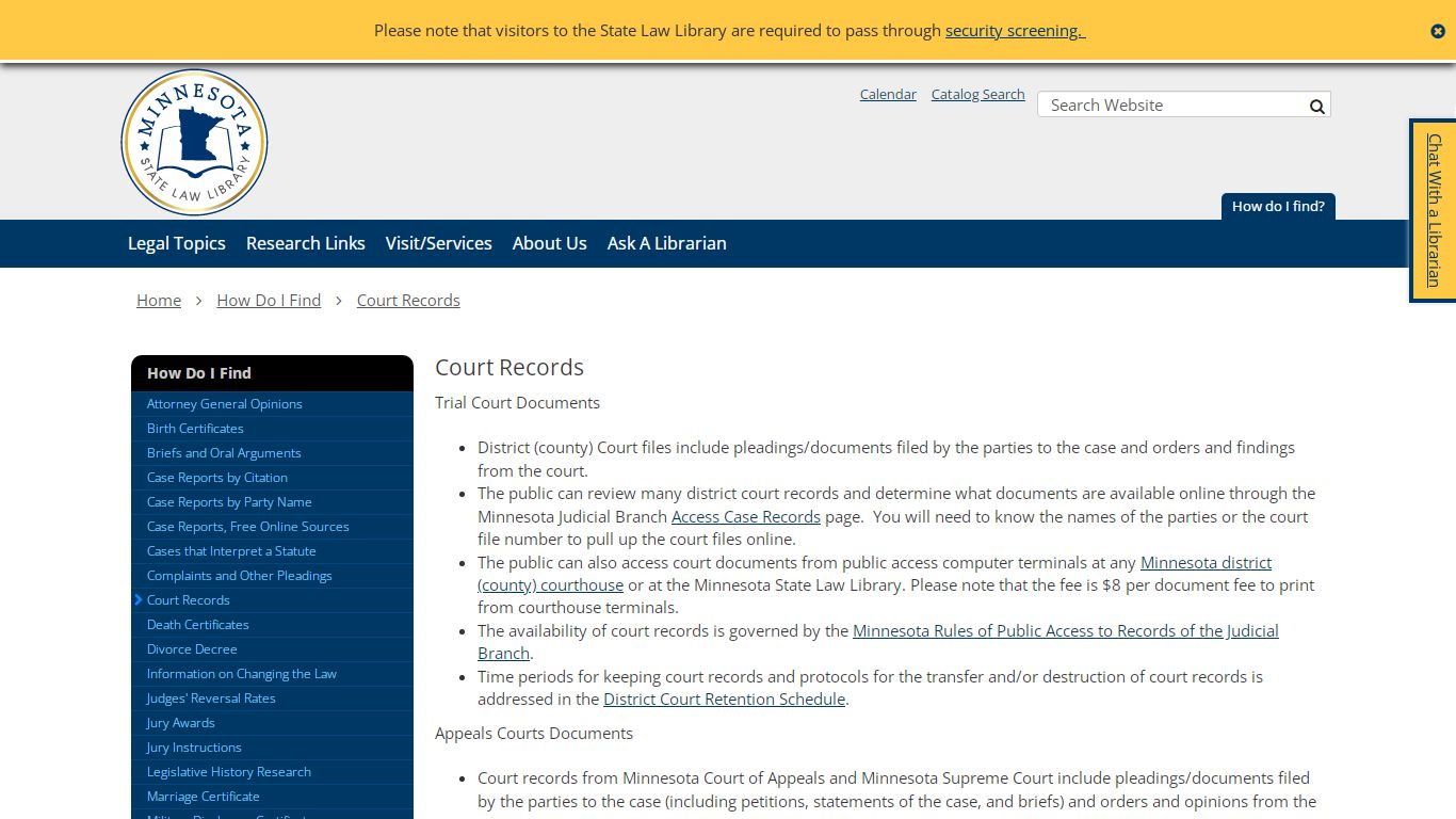 Court Records / Minnesota State Law Library
